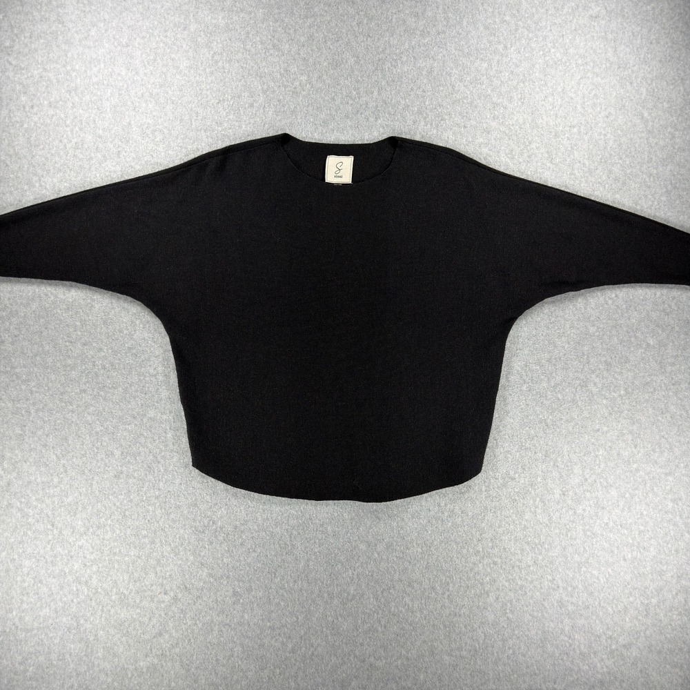 Sioni Black Dolman Sleeve Knit Sweater Crew Neck Relaxed Fit Small